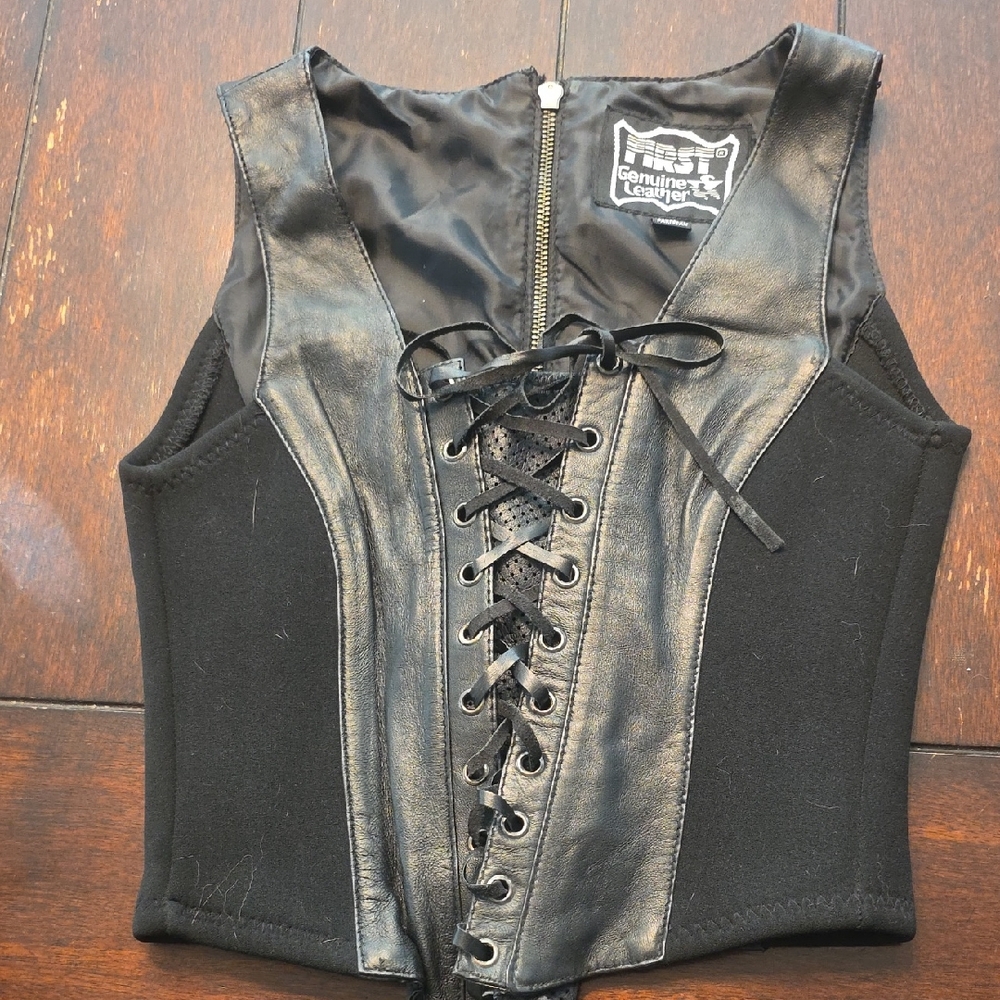 Black Leather Lace-Up Tank Top